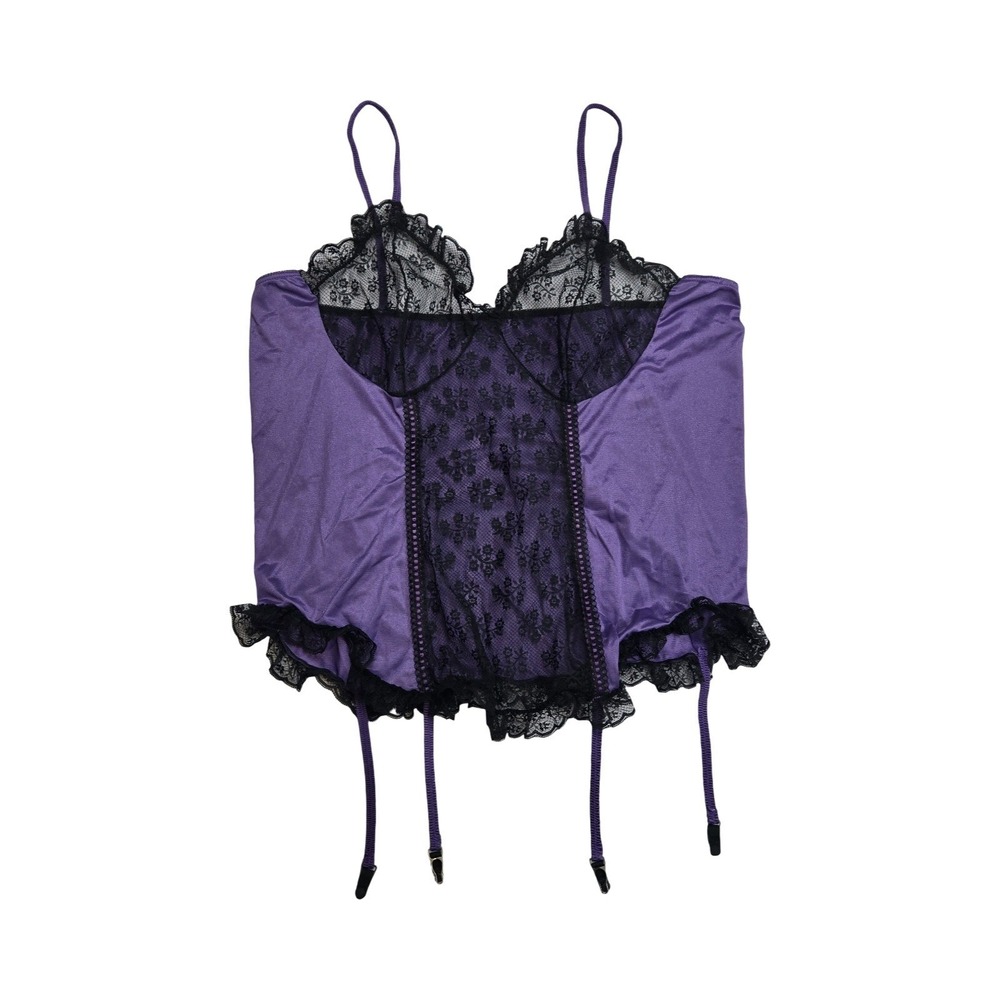 VTG Lane Bryant Purple Lace Camisole Garter Tops 4X Black Lace Trim Lingerie